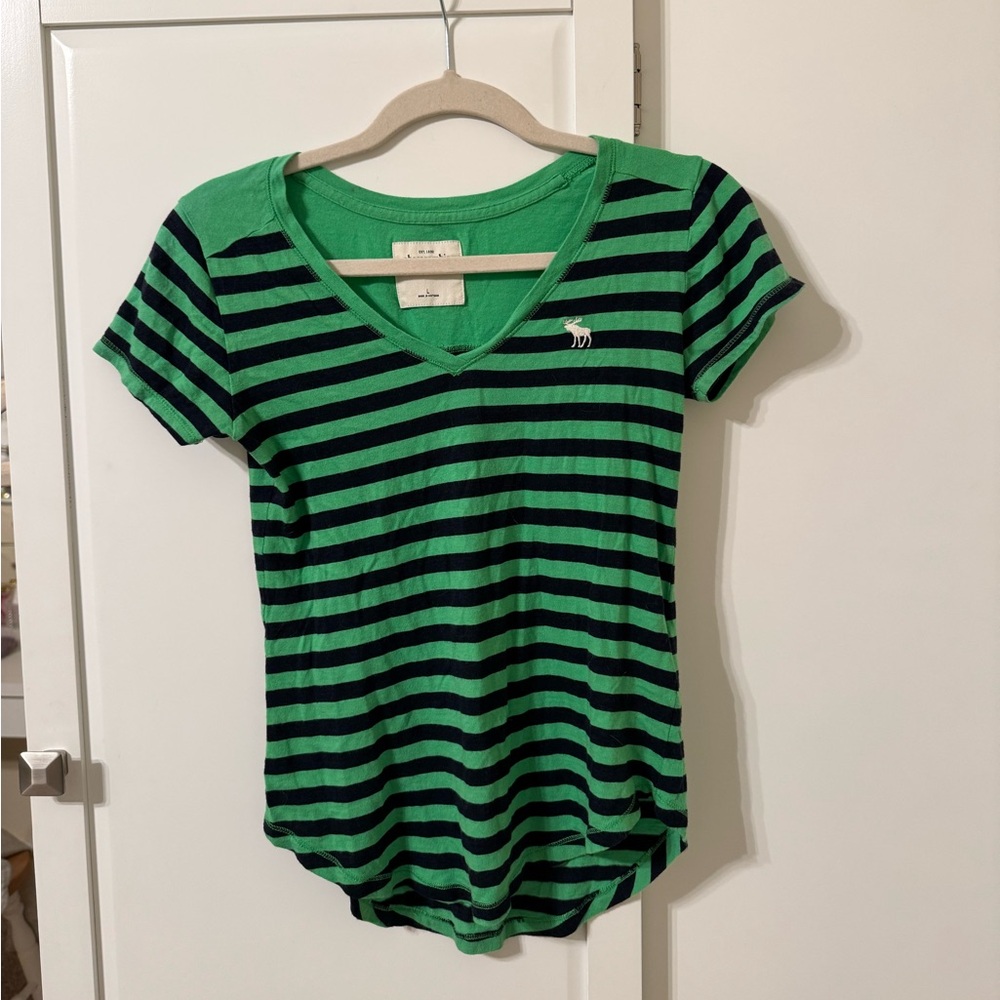 Abercrombie Kids Green and Navy Blue Striped Shirt